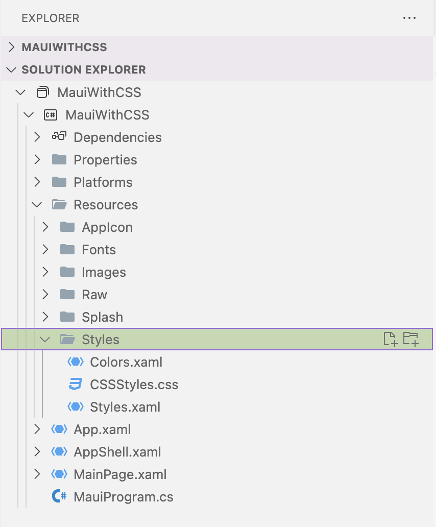 File Explorer - MauiwWithCSS C# - Resources - Styles