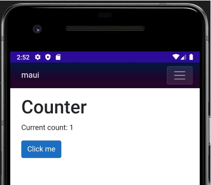A Blazor application viewed from an Android device screen.