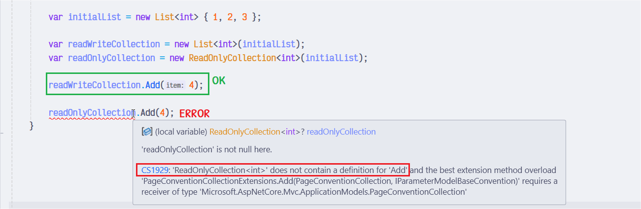 Read-only collection error